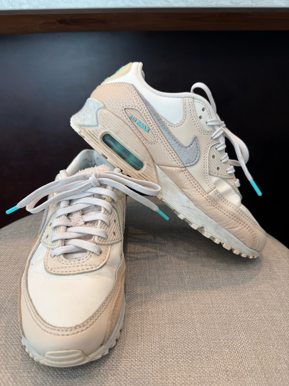 Nike Beige & Light Gray Air Max Sneakers with Teal Accents